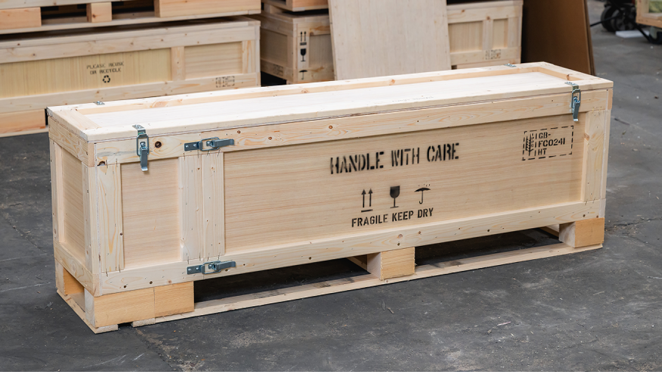 Photograph of crate with ISPM15 stamp